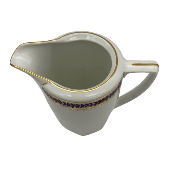 Vintage Sugar Bowl w/ Lid & Creamer Czechoslovakia 175G Blue and Gold Pattern - Picture 3 of 12